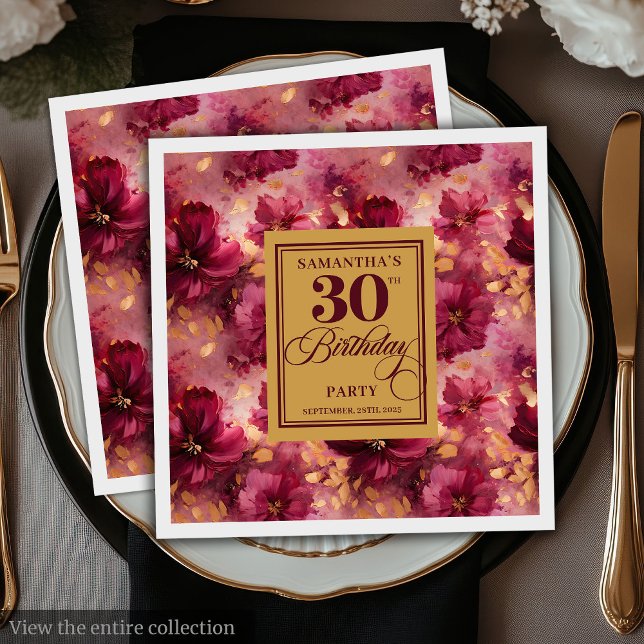 Chic Burgundy Blush Gold 30th Birthday Table Napkins (Chic Burgundy Blush Gold 30th Birthday Table Napkins)