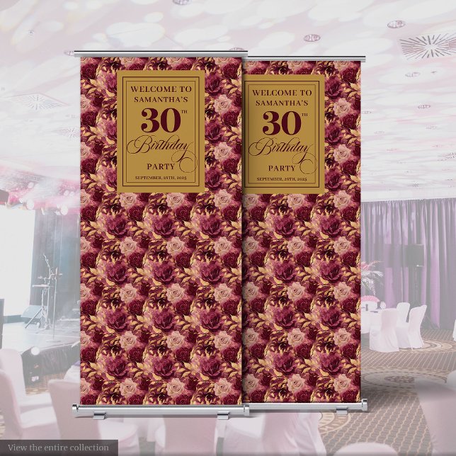 Chic Burgundy Blush Gold 30th Retractable Banner (Chic Burgundy Blush Gold 30th Retractable Banner)