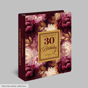 Chic Burgundy Blush Gold Boho 30th Birthday Gift 3 Ring Binder