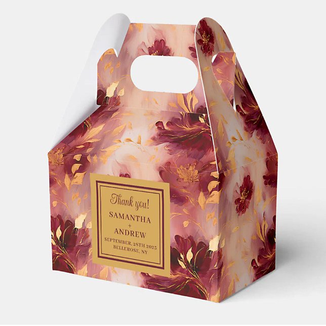 Chic Burgundy Blush Gold Boho Wedding Favor Box (Chic Burgundy Blush Gold Boho Wedding Favor Box)
