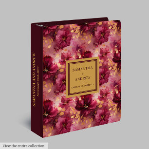 Chic Burgundy Blush Gold Wedding Photo Keepsake 3 Ring Binder