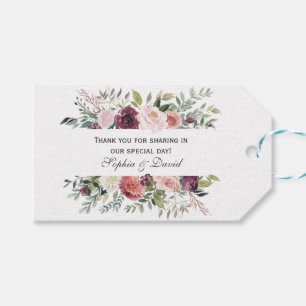 Chic Burgundy Blush Ivory Floral Frame Wedding Gift Tags