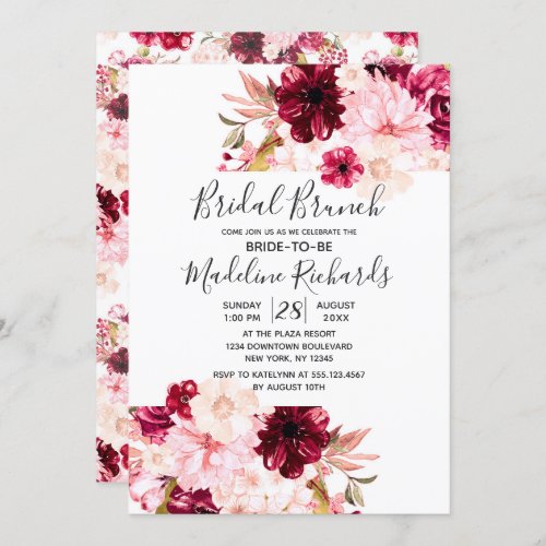 Chic Burgundy Blush Pink Bridal Brunch Invitation