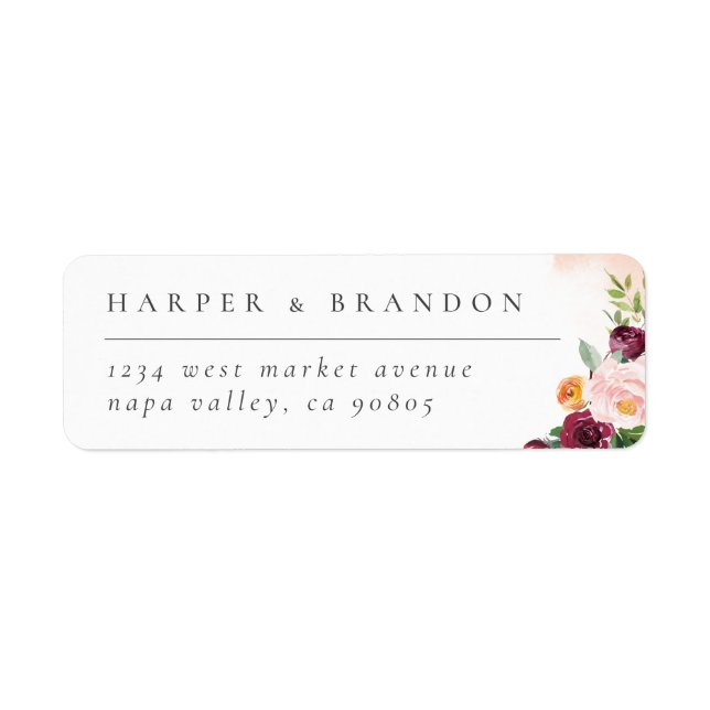 Chic Burgundy Blush Pink Floral Botanical Wedding Label (Front)