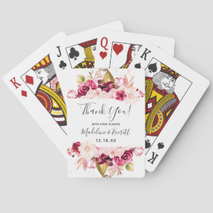 Chic Burgundy & Blush Pink Floral Wedding Favor Poker Cards