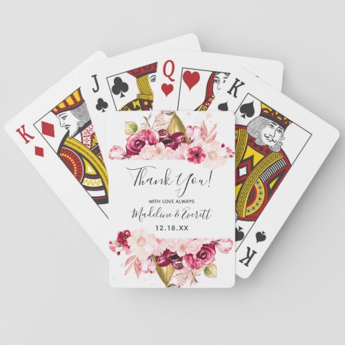 Chic Burgundy  Blush Pink Floral Wedding Favor Poker Cards