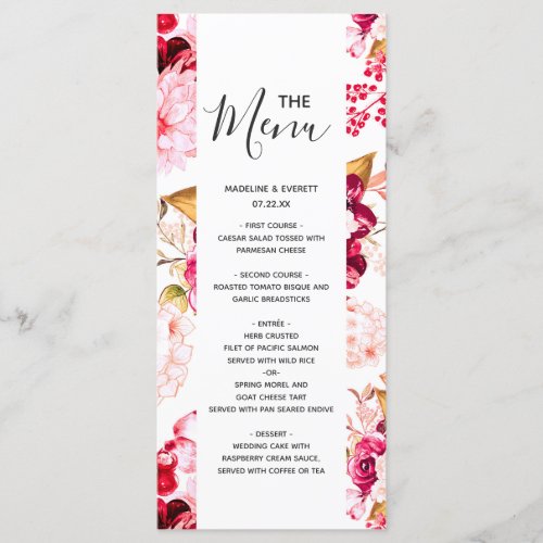 Chic Burgundy  Blush Pink Floral Wedding Menu