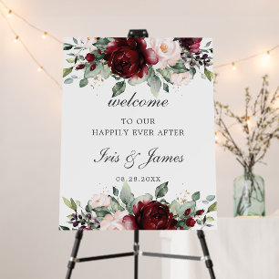 Chic Burgundy Blush Pink Floral Wedding Welcome Foam Board