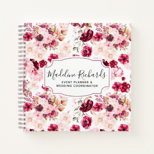 Chic Burgundy  Blush Pink Watercolor Floral Notebook
