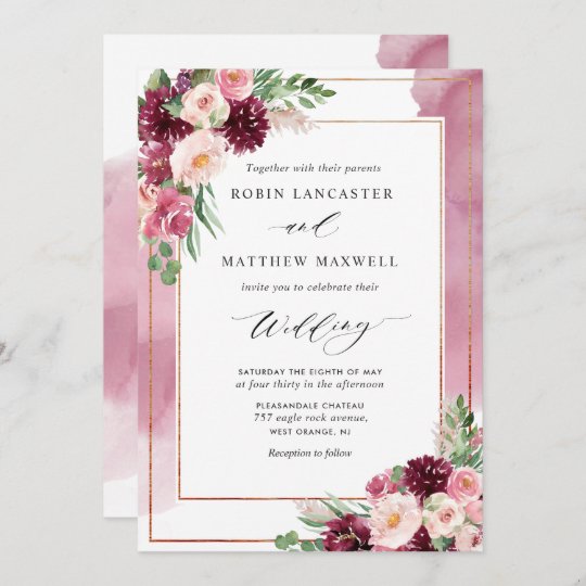 Chic Burgundy Blush Watercolor and Floral Wedding Invitation | Zazzle.com