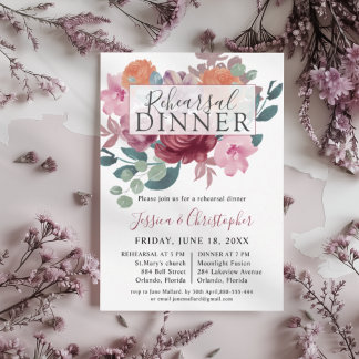 Chic Burgundy & Blush Wedding Rehearsal Dinner Invitation