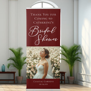 Chic Burgundy Bridal Shower Custom Photo Vertical Retractable Banner