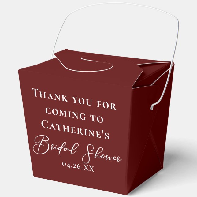 Chic Burgundy Bridal Shower Customized Fortune Favor Boxes (Front)