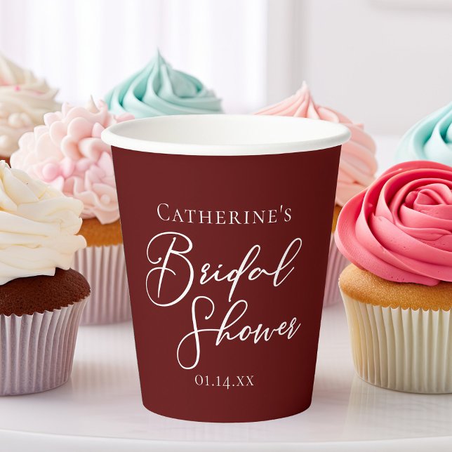 Chic Burgundy Bridal Shower Personalized Paper Cups (Creator Uploaded)