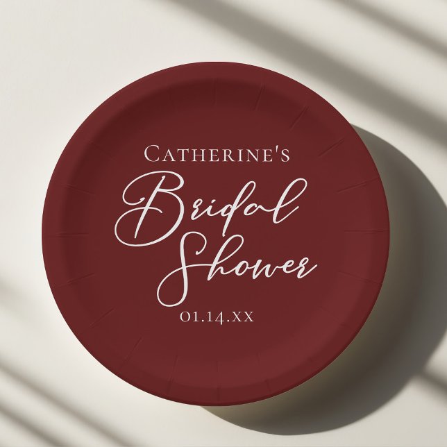 Chic Burgundy Bridal Shower Personalized Paper Plates (Creator Uploaded)