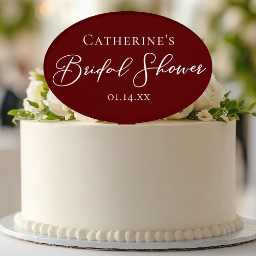 Chic Burgundy Bridal Shower Personalized Party Cake Topper