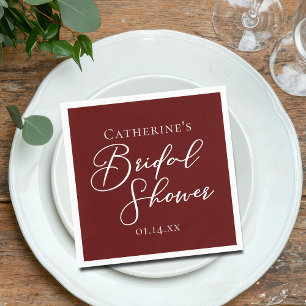Chic Burgundy Bridal Shower Personalized White Napkins