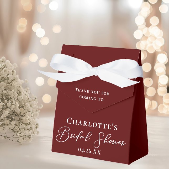 Chic Burgundy Bridal Shower White Personalized Favor Boxes (Creator Uploaded)