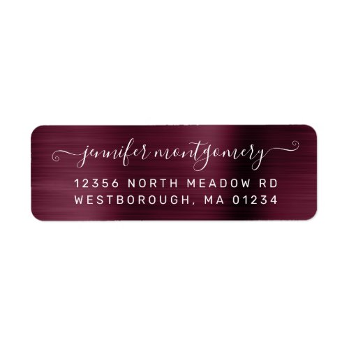 Chic Burgundy Brushed Metal Return Address Label