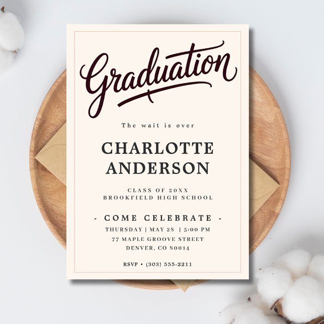 Chic Burgundy Calligraphy Graduation Party Invite (Creator Uploaded)