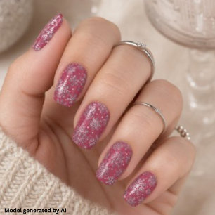 Chic Burgundy Christmas w/ Elegant Snowflakes Minx Nail Art