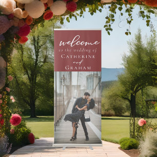 Chic Burgundy Couple Photo Wedding Welcome Retractable Banner