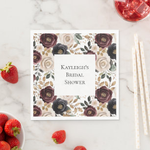 Chic Burgundy Cream Floral Bridal Shower Napkins