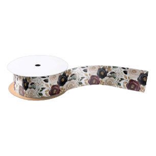 Chic Burgundy Cream Floral Bridal Shower Satin Ribbon