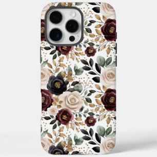 Chic Burgundy Cream Floral iPhone 16 Pro Max Case