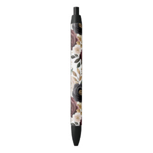 Chic Burgundy Cream Floral Pen