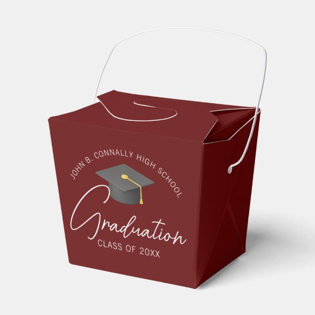 Chic Burgundy Custom Graduation Party Fortune Favor Boxes (Front Side)