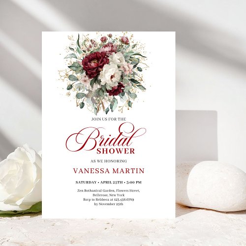 Chic Burgundy Eucalyptus Bridal Shower Invitation