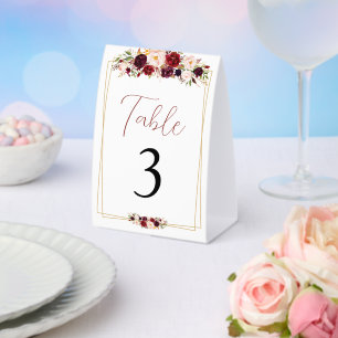 Chic Burgundy Floral Geometric Table Number Paper Table Tent