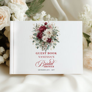 Chic Burgundy Floral Gold Bridal Shower Guest Book