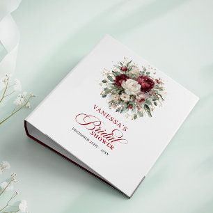 Chic Burgundy Floral Gold Bridal Shower Memory   3 Ring Binder