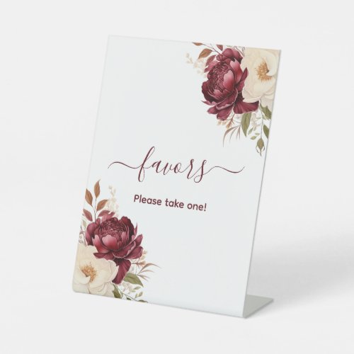 Chic Burgundy Floral Graduation Favors Pedestal Sign