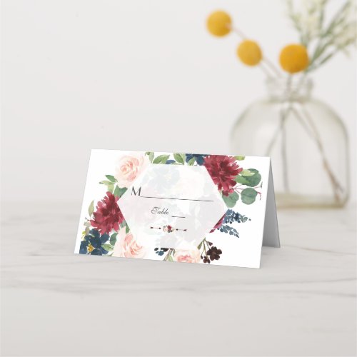 Chic Burgundy Floral Hexagon Frame Table Number Place Card