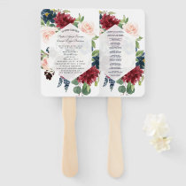 Chic Burgundy Floral Hexagon Frame Wedding Program Hand Fan