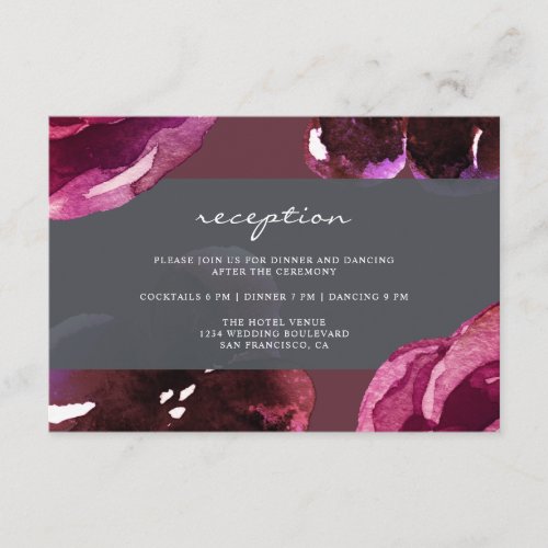 Chic Burgundy Floral Modern Wedding Enclosure Card