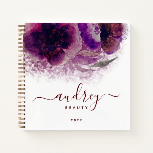Chic Burgundy Floral Signature Monogrammed Notebook