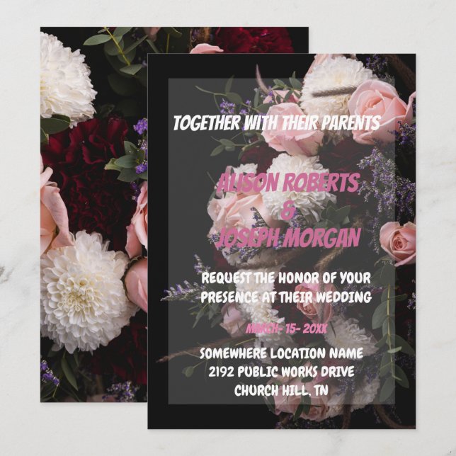  Chic burgundy floral   Wedding Invitation (Front/Back)