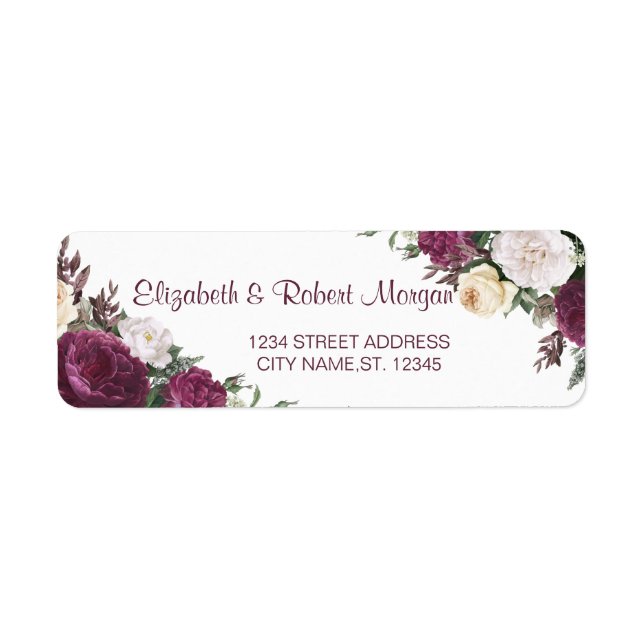 Chic Burgundy Floral Wedding Label (Front)