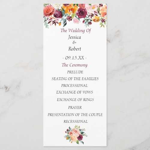 Chic Burgundy Floral Wedding Program