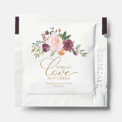 Chic Burgundy Floral Wedding Spread Love Not Germs Hand Sanitizer Packet