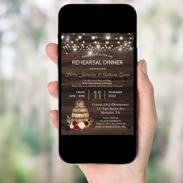 Chic Burgundy Floral Wine Barrel Rehearsal Dinner  Invitation (Front Digital)
