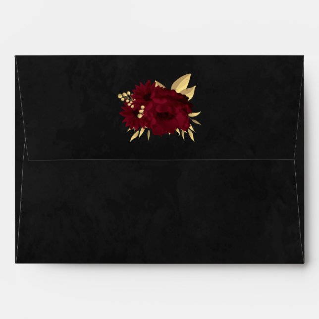 chic burgundy flowers gold leaves botanical envelope (Back (Top Flap))