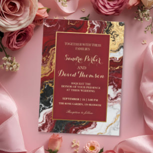 Chic Burgundy Gold Agate Marble Modern Wedding Invitation