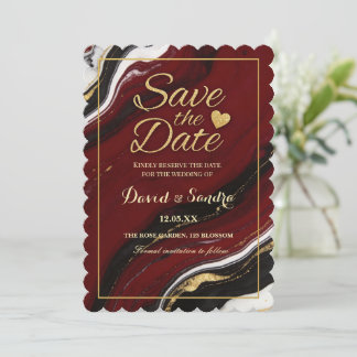Chic Burgundy Gold Agate Marble Modern Wedding  Save The Date