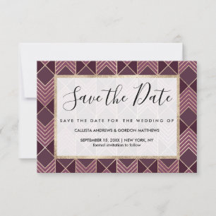 Chic Burgundy Gold Arrowhead Chevron Geometric Save The Date