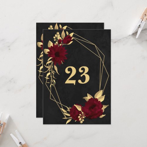 Chic burgundy  gold black geometric table number